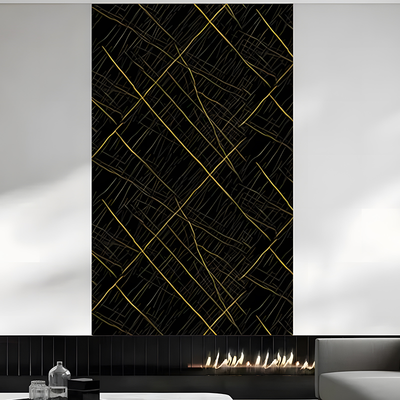 Schwarzgoldene, luxuriöse Lobby-Wand-PET-Transferfolie